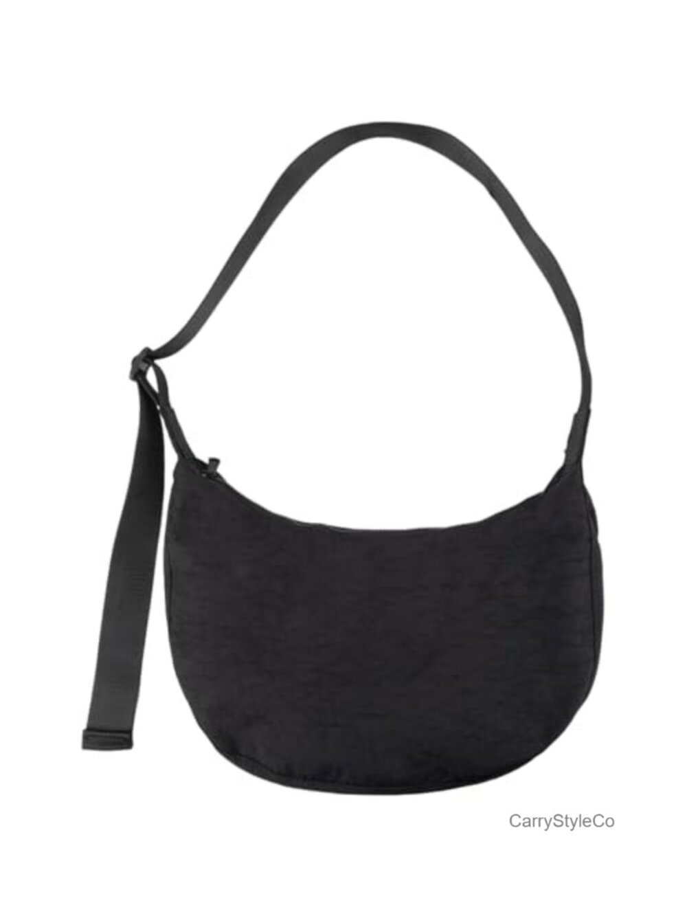 Nylon Crescent Shoulder Bag Crossbody Adjustable Strap Dual Zip Pocket